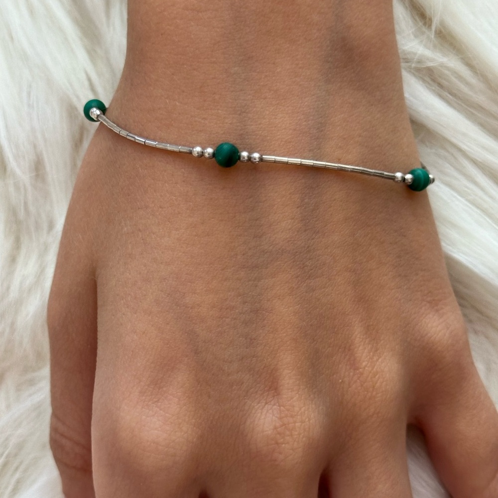 Elegant 925 sterling Silver Bead Bracelet Malachite